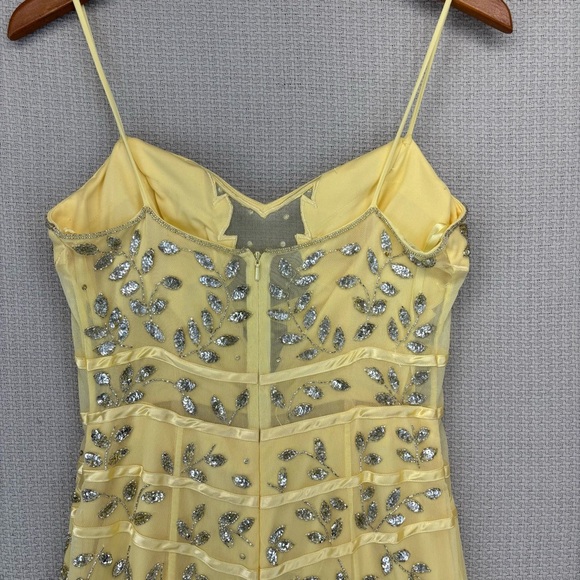 Vintage Cache Yellow Beaded Evening Gown Women L- Maxi Sleeveless Cocktail Sheer - Picture 7 of 14